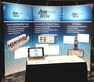 Analysis Tech's booth display at Semi Therm 33 featuring it's Phase 12 Semiconductor Thermal Analyzer, its new Power Cycler, and it's Thermal Interface Material Tester (TIM 1400)